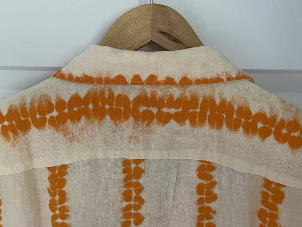 New Faherty Shibori Palma Linen Shirt Camp Citrus Valley/Orange Cream NWT $168 - Picture 6 of 16
